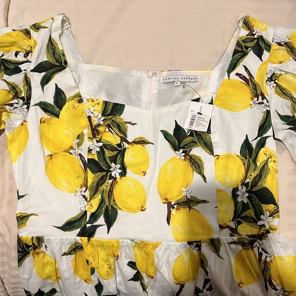 English Factory Womens A Line Dress Yellow White Mini Lemon Print - Size L - Picture 7 of 8